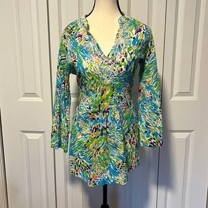 Lilly Pulitzer Tunic Small Beaded Sarasota Sea Soiree long sleeve shirt S green